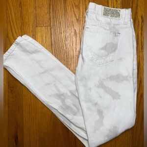 Limited Edition PINK Victoria's Secret White Skinny Jeans Distressed, Tie Dye, 0